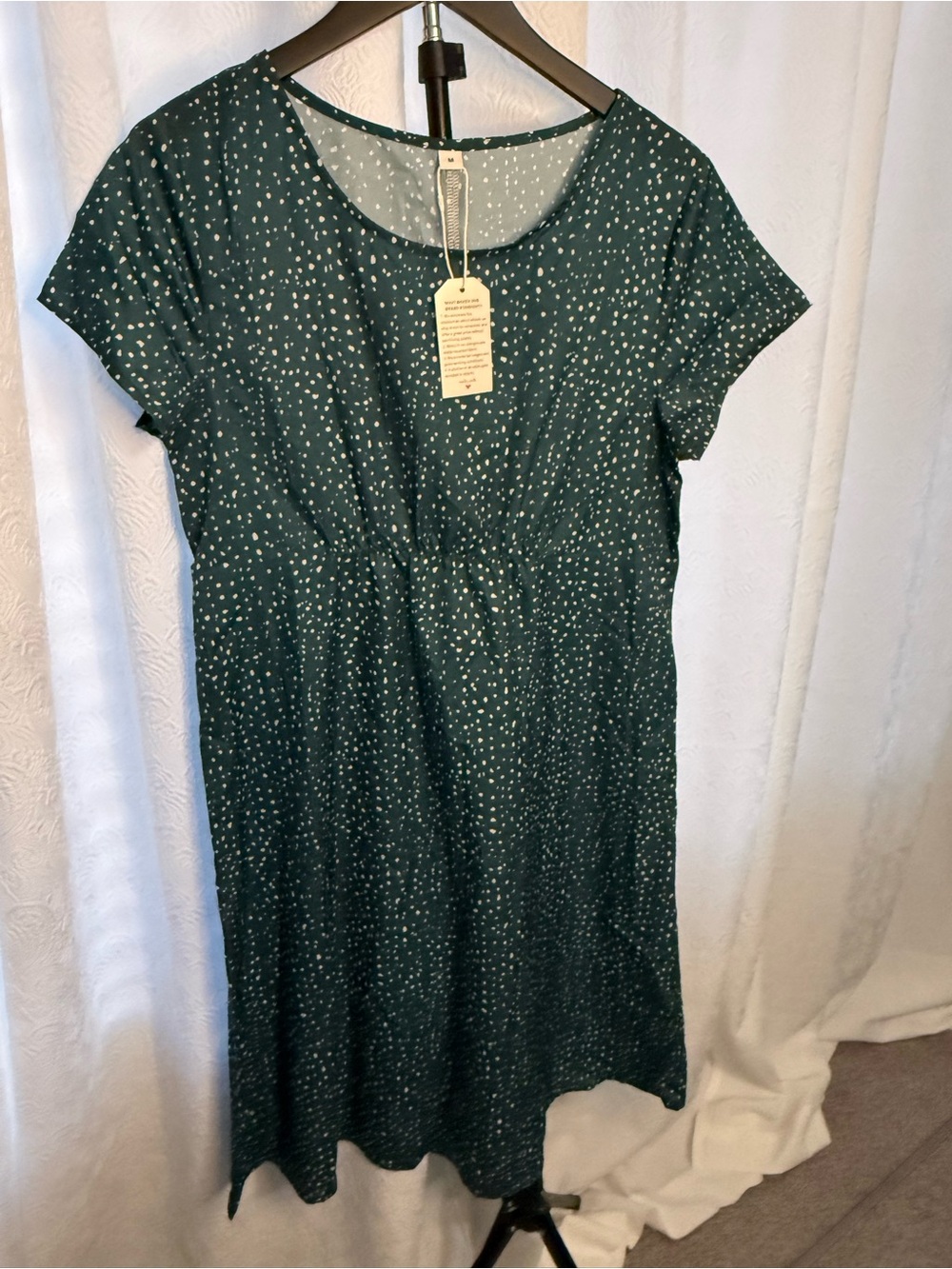 SHEIN Forest Green Short Sleeve Dot-Print Midi Dress